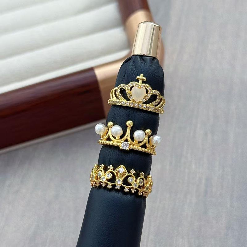 Средневековое Винтажное Легкое Роскошное Кольцо с Открытым Безелем и Короной из Бусин, Изысканное Французское Кольцо на Указательный Палец в Ретро Придворном Стиле с Цирконом