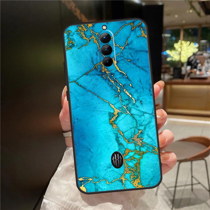 Teal Blue Gold Agate Marble Case For ZTE Nubia Red Magic 8 Pro 8S Pro Plus RedMagic 9 Pro Plus 6 7 6S 7S 6R 5S 5G Cover
