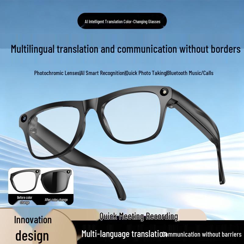M65 AI Smart Glasses: Photosensitive, Color-Changing Bluetooth Eyewear for Music, Calls, Photography, Recording, and Translation.