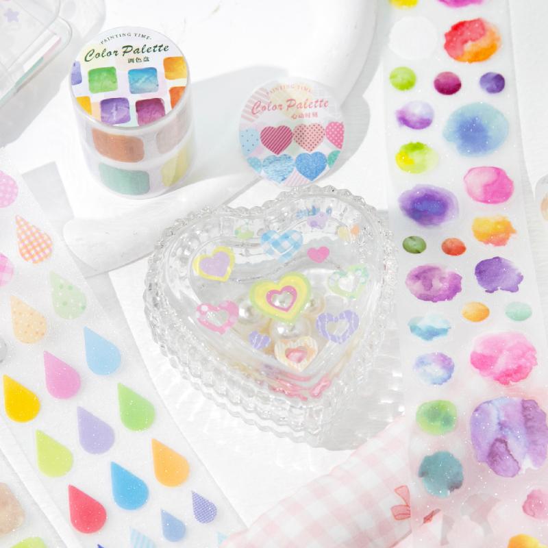50mm * 2m Life Spectrum Series PET Flash Sand Die Cutting Stickers Creative Handbook DIY Scrapbook Handmade Aesthetic Stickers