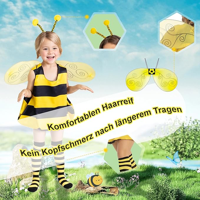 Adult and Child Costume Set Family Cosplay Outfit with Antenna Headband Wings and Striped Socks for Party Performance Halloween