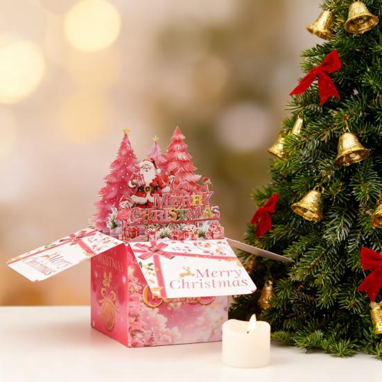 3D Pop Up Christmas Cards Pink Flamingo Holiday Greeting Cards Merry Christmas Gift Card