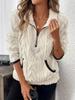 Women'S Fashion Fuzzy Sweatshirt, Solid Color, with Lapel Collar and Zipper Detail, for All-Season Comfort Pullover