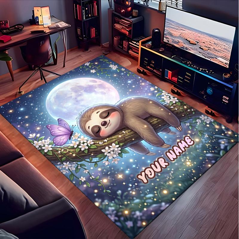 1PC Custom Name Moonlit Sloth Dreams Theme Floor Mat Ideal for Living Room, Game Rooms, Office, Bedroom,Floor Mat Playful Design