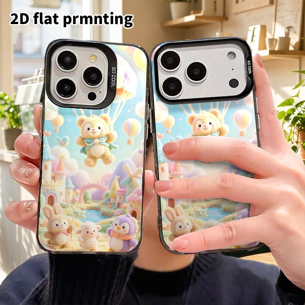 Phone Case: 2D flat, fits iPhone 18, 17, 16, 15, 14, 13, 12Pro protective case, hot air balloon teddy bear, perfect Christmas and Halloween holiday gi