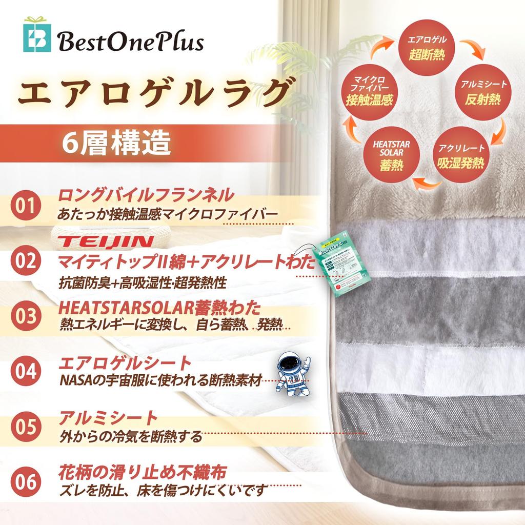 BestOnePlus TEIJIN Padding Winter 130x190 Tatami Construction with Aluminum Floral Photocatalytic Compatible with Floor Heating and Hot Fully Greige