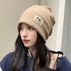Thickened Plush Beanies Hats Coldproof Letter Pullover Hats Solid Color Warm Cap  Outdoor