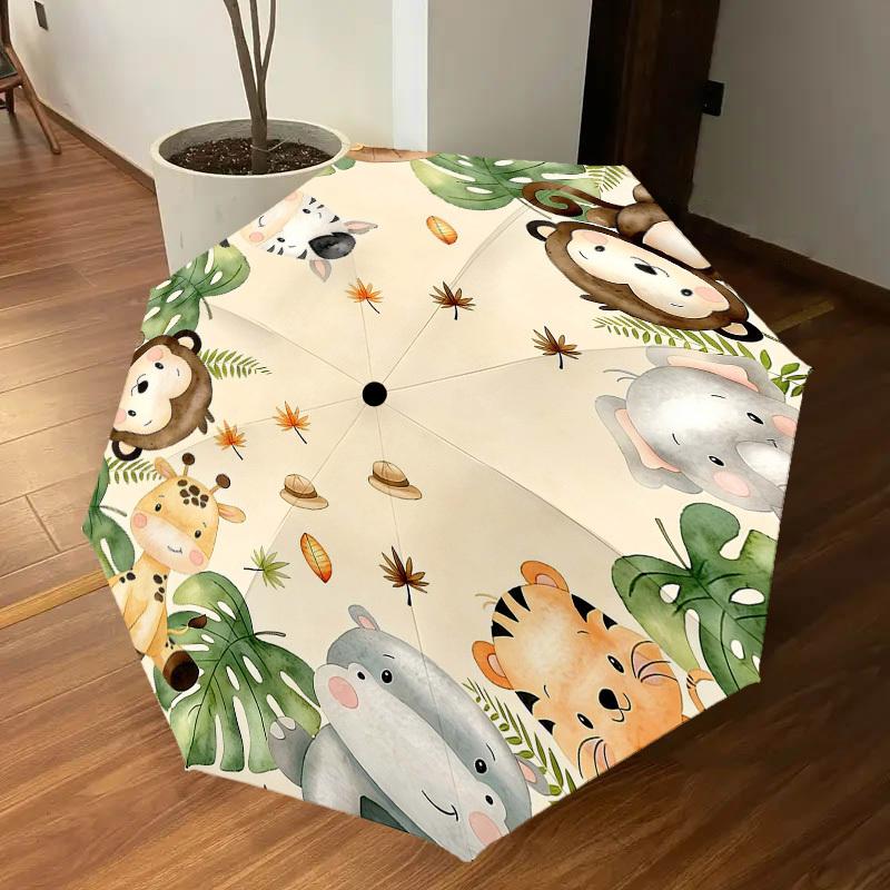 1PC Jungle Animals Umbrella-8-Rib Reinforced, Automatic Open, Lightweight & Durable, Fashion Accessory for Outdoor, H0406