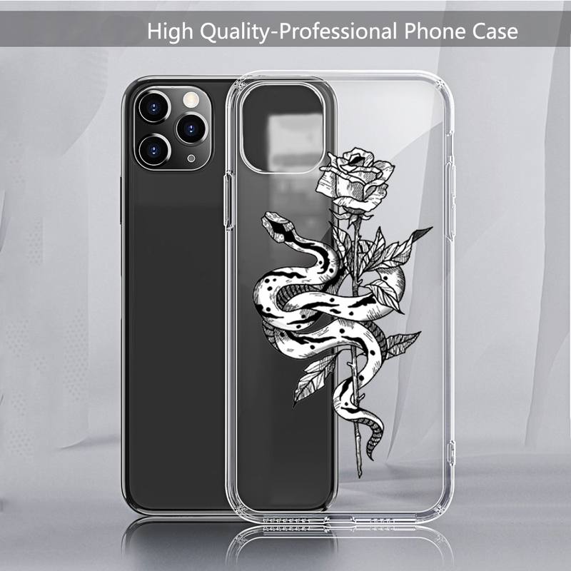 Черный чехол для телефона Flower Snake design art Прозрачный мягкий для iPhone 11 13 12 14 x xs xr pro max mini