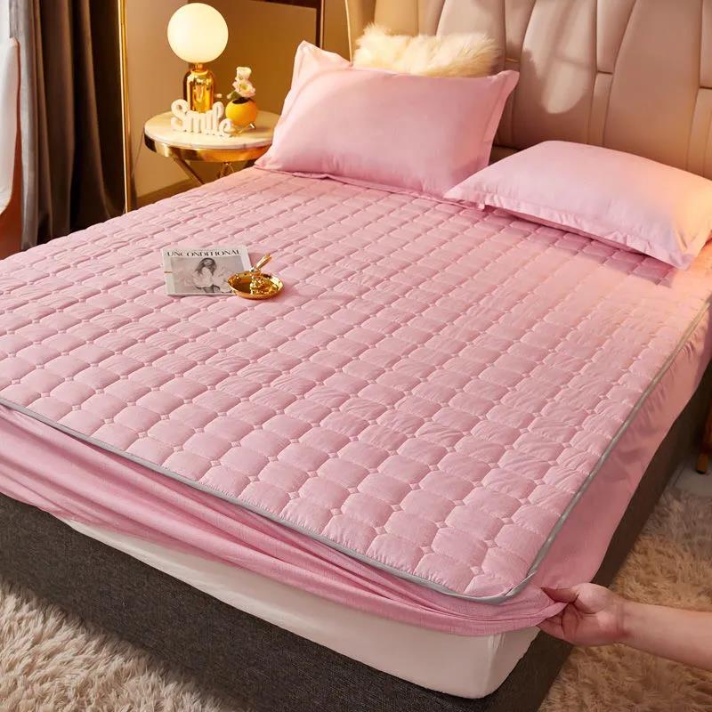 Чистый цвет наматрасника Нескользящее эластичное постельное белье Queen Size Защитный чехол для матраса Пыленепроницаемый полный простынь наматрасник