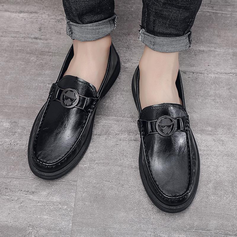 Мужская повседневная кожаная обувь весна новая мягкая подошва ленивая обувь мужская обувь на один педаль мужская обувь 2024 новая нескользящая и износостойкая