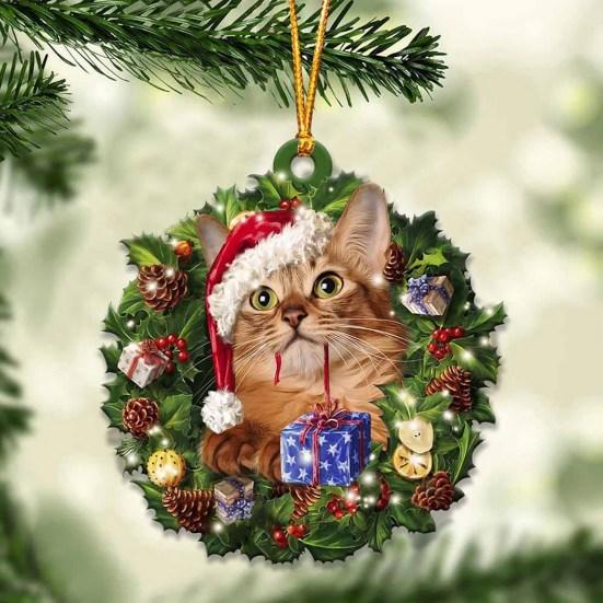 Рождественский мультяшный кот, автомобильное зеркало, подвесное украшение, акриловое многоразовое украшение заднего вида, мультяшный рождественский елочный орнамент, кулон