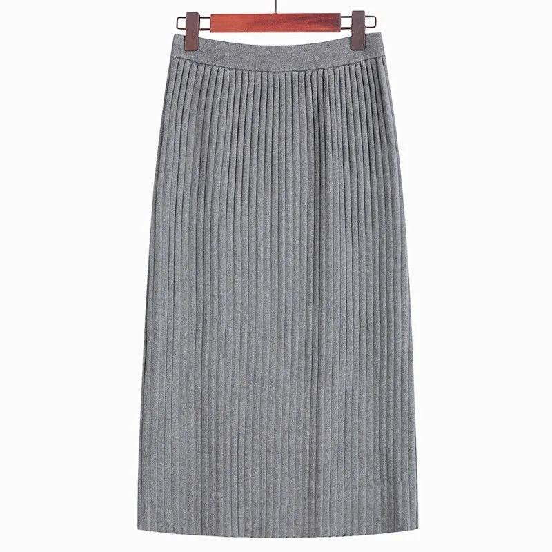 WTEMPO Однотонные трикотажные юбки трапециевидной формы, женские прямые миди в корейском стиле, элегантные, шикарные, весенне-осенние, теплые длинные юбки