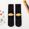 Женские весенне-осенние хлопковые носки до середины голени с улыбающимся лицом на пятке, вязаные из толстой шерстяной пряжи