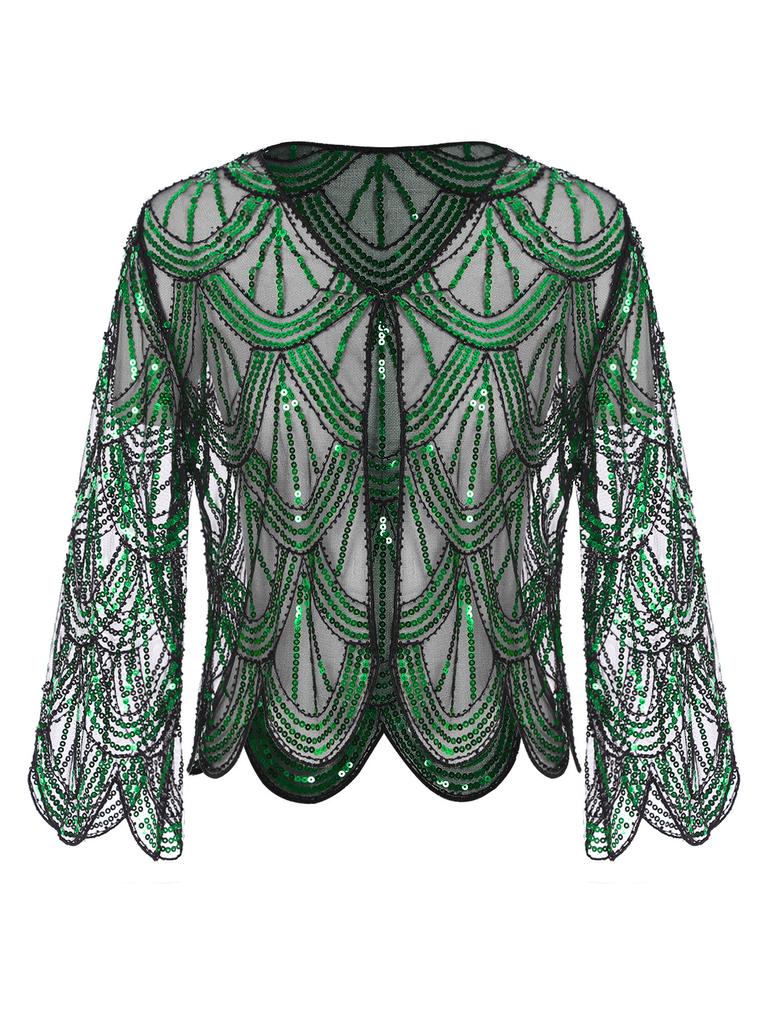 Womens Hollow Lace Cardigan Lightweight Long Sleeve Sequin Bolero Shrug Loose Casual Shawl Tops