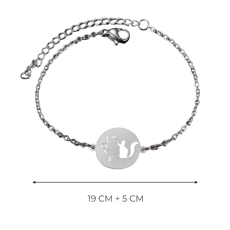 EFAYN Women's Bracelet, Lovely Cat Heart Design, Round Cat and Butterfly Pendant, Adjustable Length, Silver Bangle
