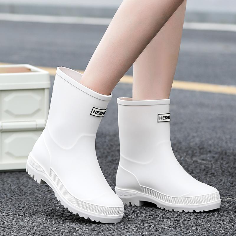 Женские новые модные резиновые сапоги до середины голени, водонепроницаемые нескользящие резиновые туфли с ПВХ-стелькой, круглый носок для кемпинга и пешего туризма на открытом воздухе