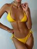 Сексуальный женский купальник, однотонный купальник с разрезом, завязка на спине, стринги с высокой талией, бразильская пляжная одежда