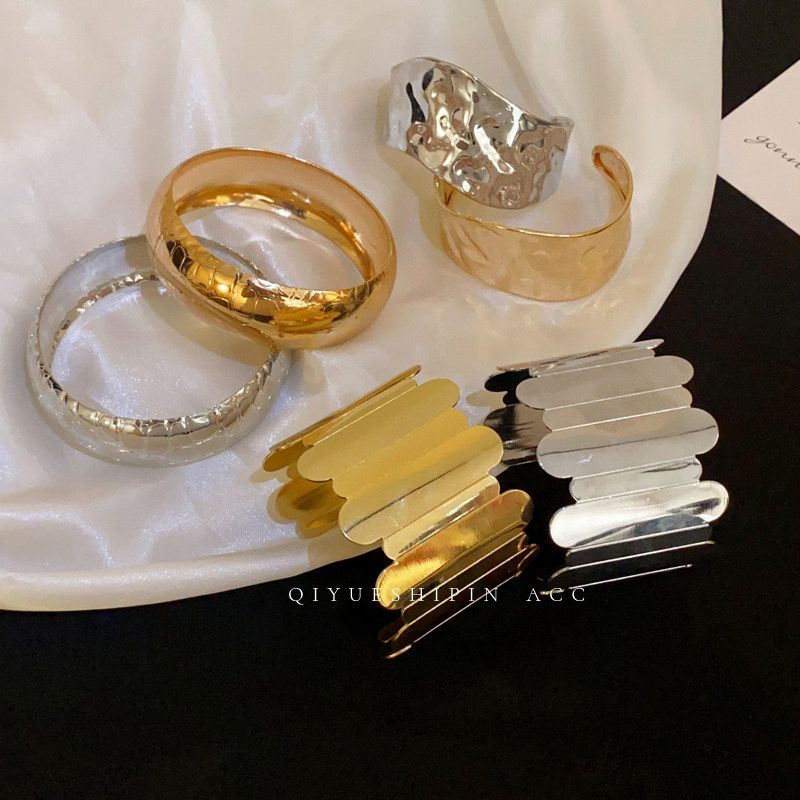European and American Style Irregular Open Bracelet, New Arm Ring, Silver High-End Arm Band, Minimalist Metal Unique Hand Accessory