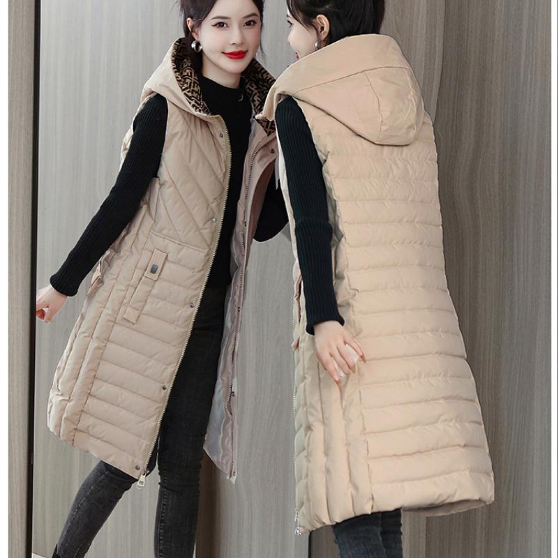 Осенне-зимняя женская однотонная ветрозащитная теплая жилетка без рукавов с капюшоном на талии, женская куртка без рукавов