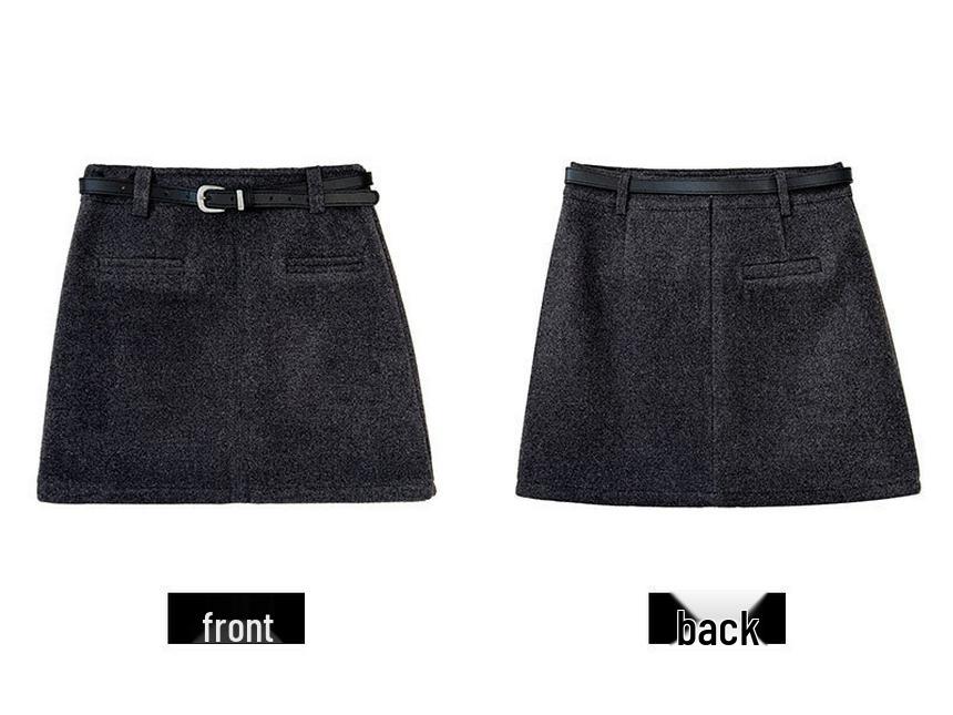 Юбка миди А-силуэта Luxi Retro High-End из шерсти - Женская 2025 Зимняя Приталенная Мини-юбка Бодикон на флисовой подкладке