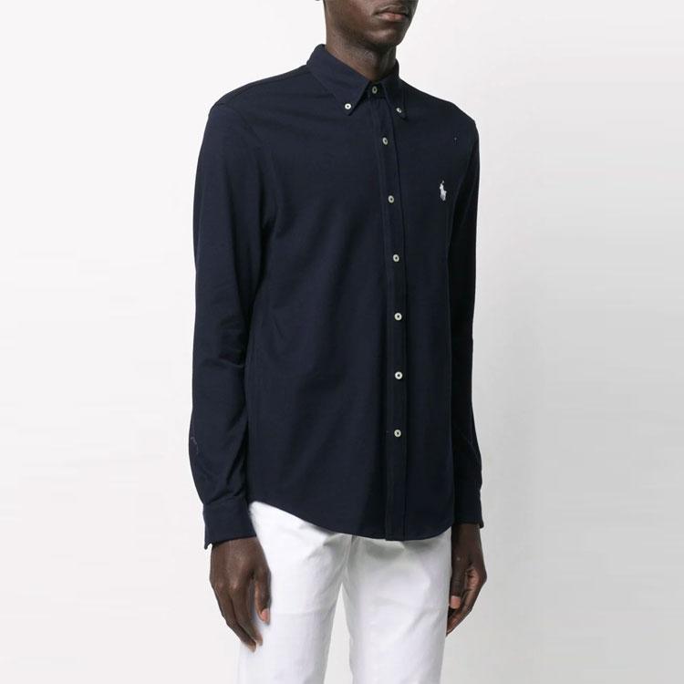 Polo Ralph Lauren FW21 Вышитый логотип с застежкой на пуговицы и длинным рукавом Рубашка мужская Темно-синяя 710654408-016
