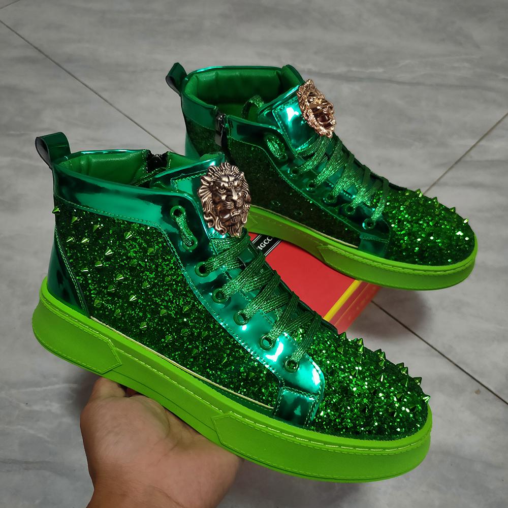 Fashion Luxury Designer Diamond Casual Shoes High Quality Riveted High Top Suede Zipper Sneakers Zapatos Hombre A7