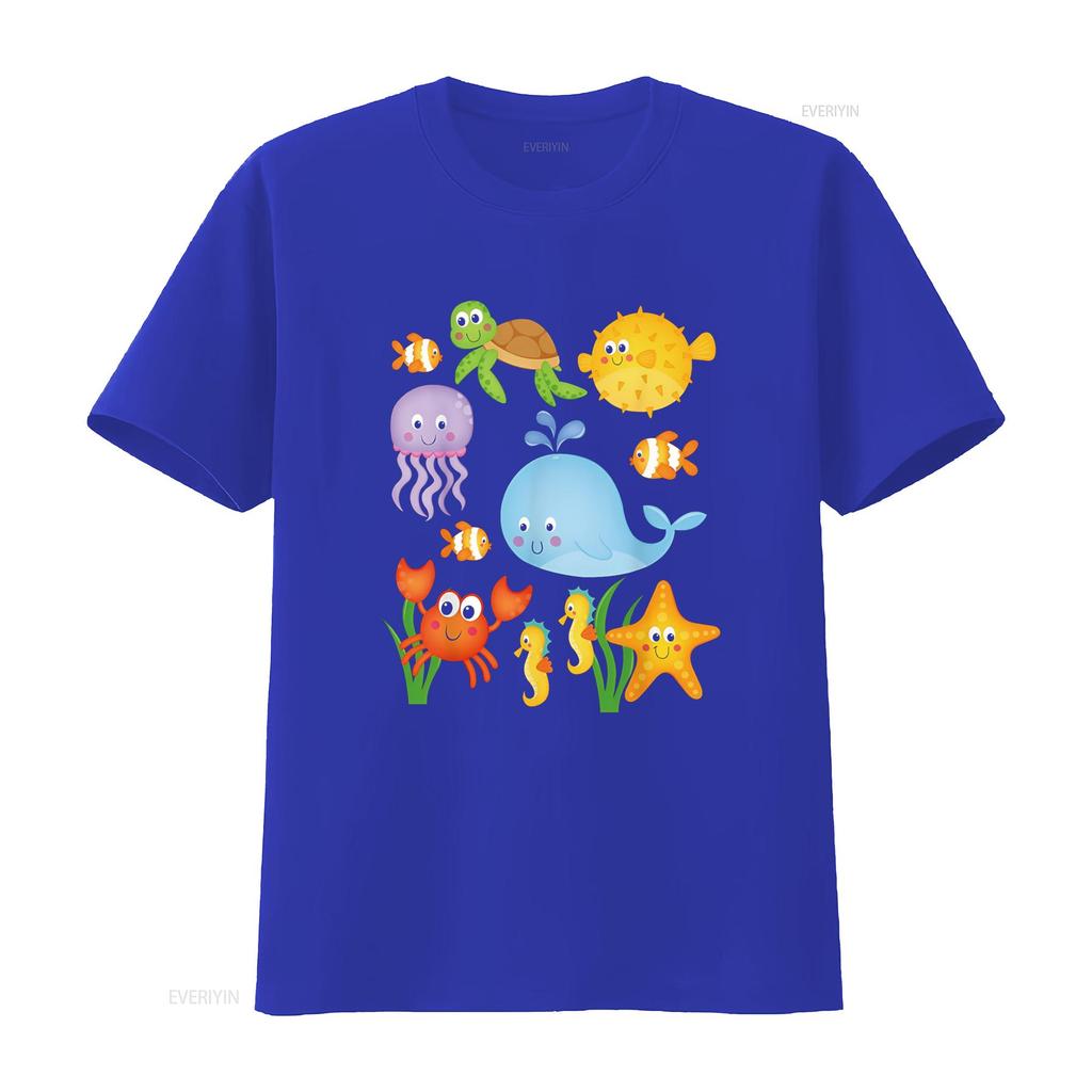 Sea Ocean Animals Whale Octopus Starfish Crab Kids Toddlers T Shirt vintage Washed Soft fashion Casual streetwear homme