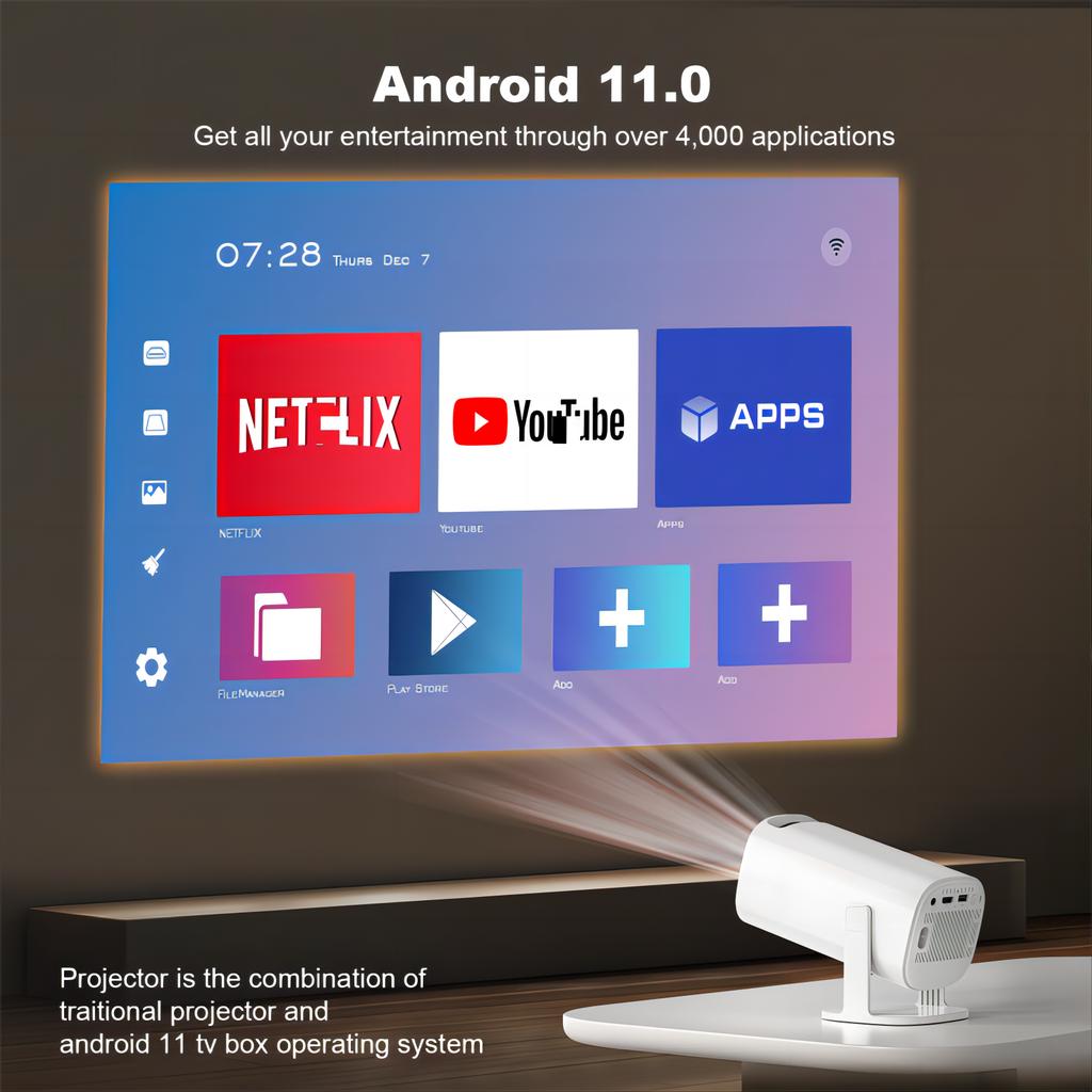 Проектор Android 11 с Wi-Fi 6 и Bluetooth Smart 1208*720P Мини-портативный проектор для домашнего кинотеатра 2,4 г 5,8 г Карманный уличный
