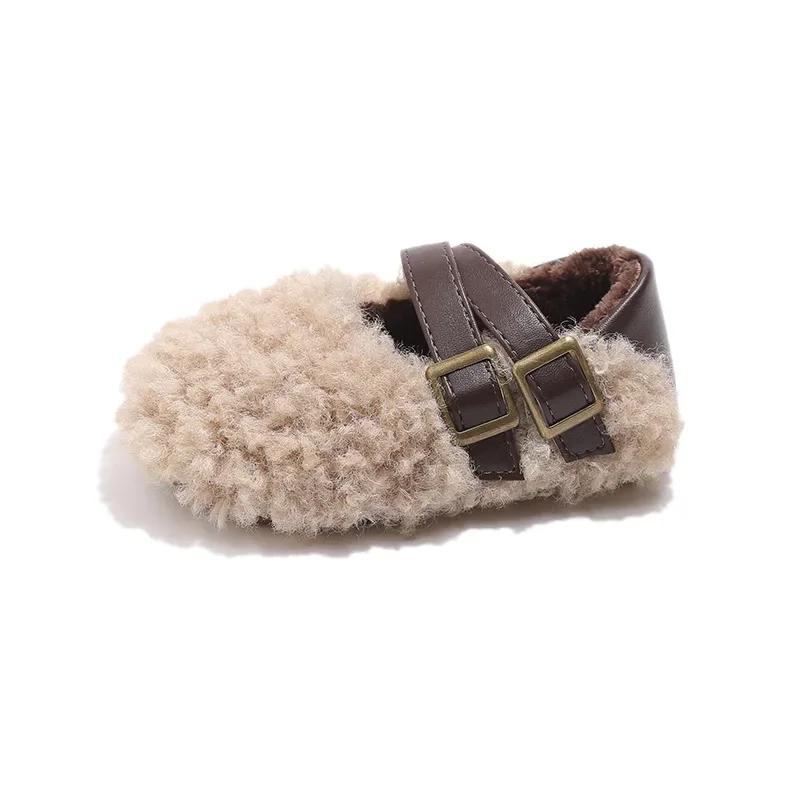 2024 Children Princess Shoes for Girls Winter New Fashion Korean Style Soft Bottom Anti-slippery Retro Versatile Plush Shoes