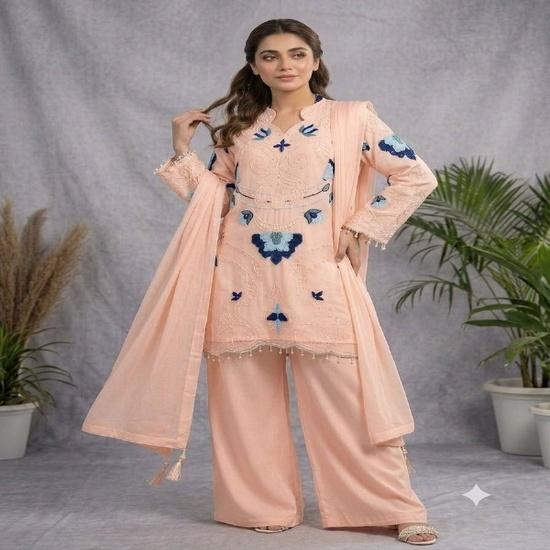 The Mehreen Pearl-Embellished Floral Kurti & Palazzo Set