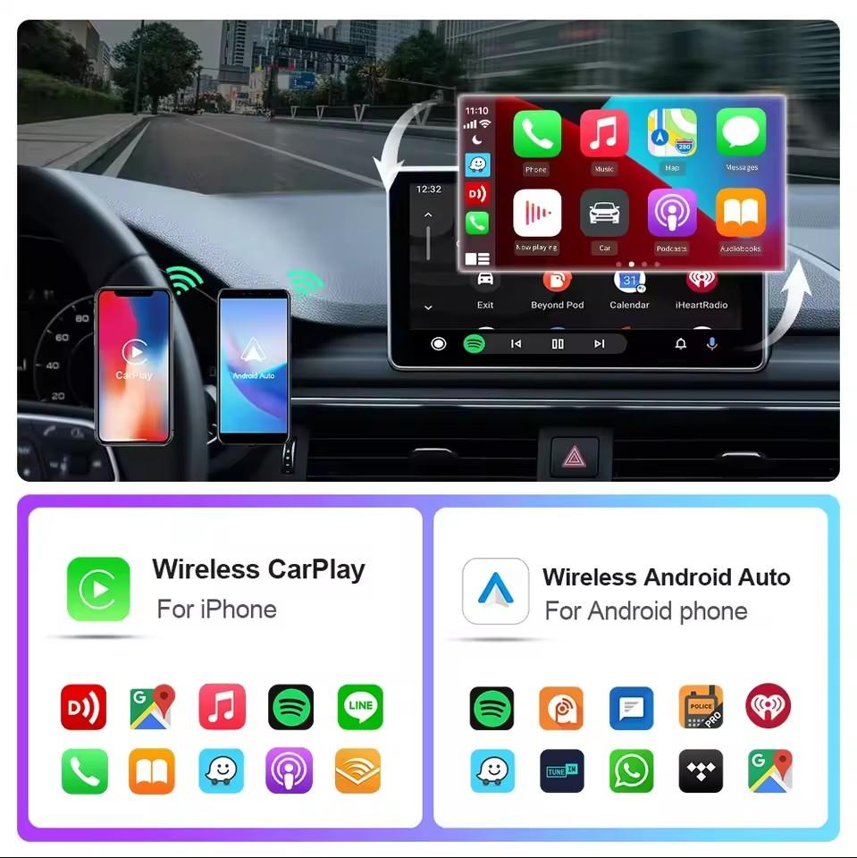 2-в-1 проводной и беспроводной CarPlay Android Auto адаптер для OEM автомобильной стереосистемы с USB Plug and Play Bluetooth