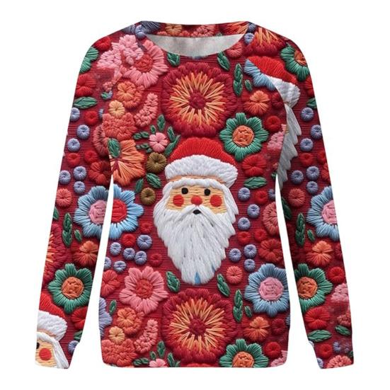 Christmas Sweatshirt Women 3D Xmas Tree House Print Crew Neck Long Sleeve Tops Lightweight Holiday Pullover Tops