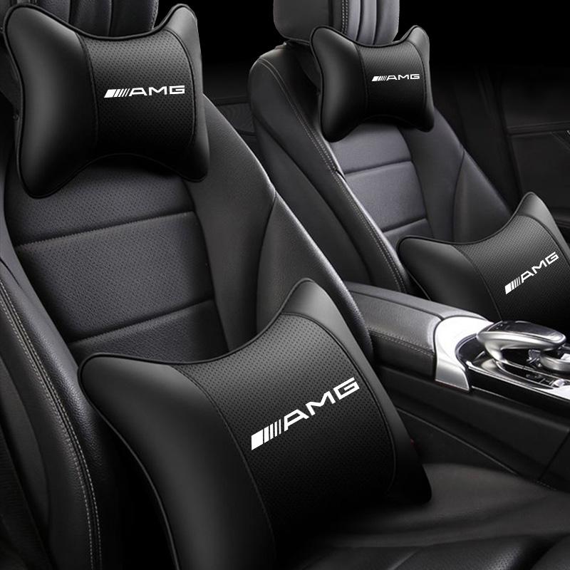 IXEA6 Car Seat Leather Headrest Lumbar Support Cushion Tire Valve Cap For Mercedes Benz AMG E S C A B Class GLE GLS CLA CLE GLC CLS