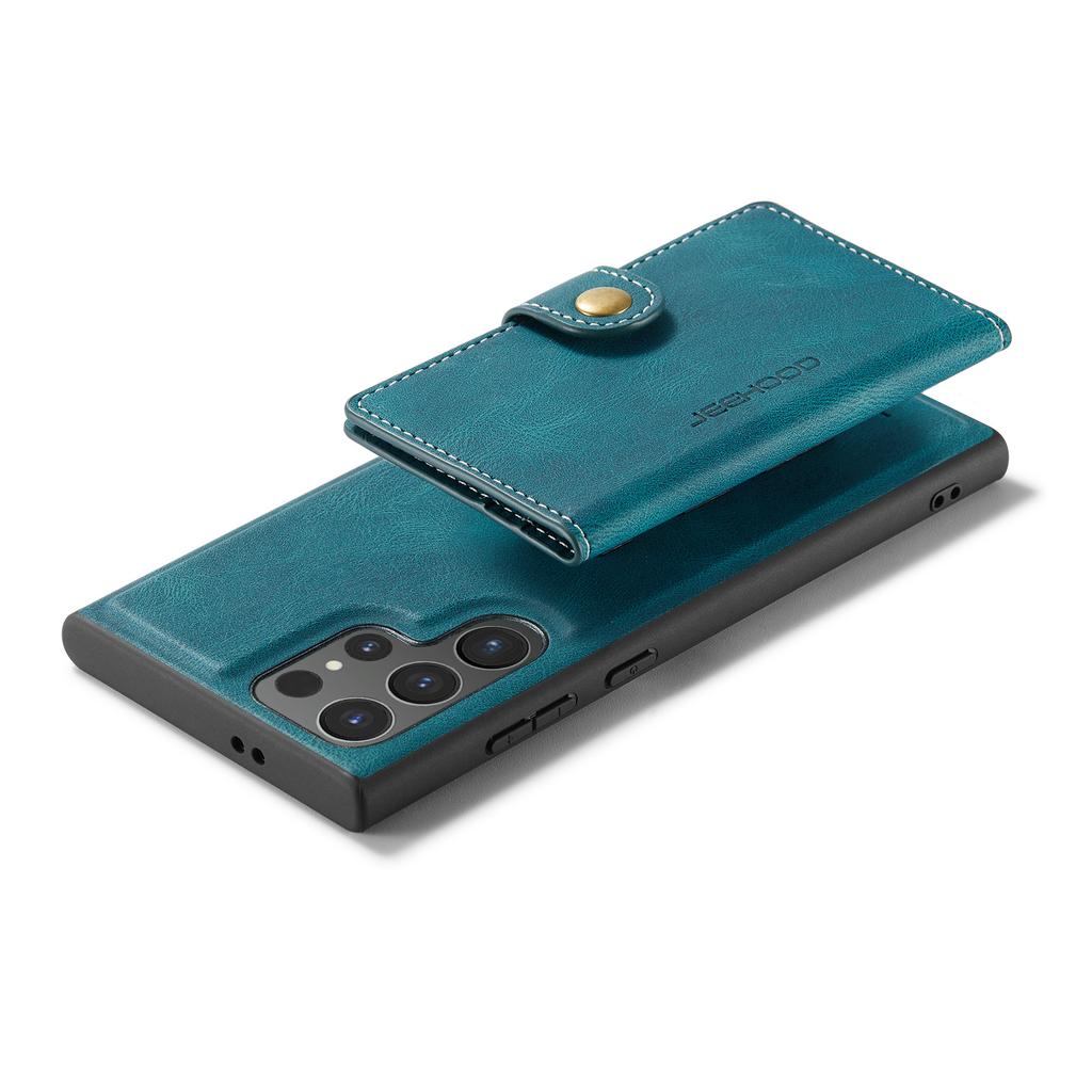 For Samsung Galaxy S25 Ultra Case JEEHOOD J01 Retro Leather Phone Back Cover with Detachable Magnetic Card Holder