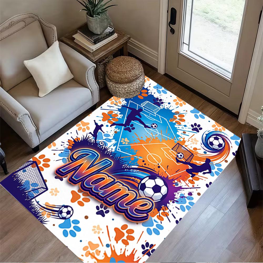 Bluey's Soccer Fun Personalized Text Floor Mat Design for Game Room Playrooms Dormitory Foyer Antislip Carpet Office home decor