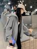 Women's Grey Hooded Fleece Sweatshirt - Slimming Thick Zip-Up Cardigan for Autumn/Winter 2025