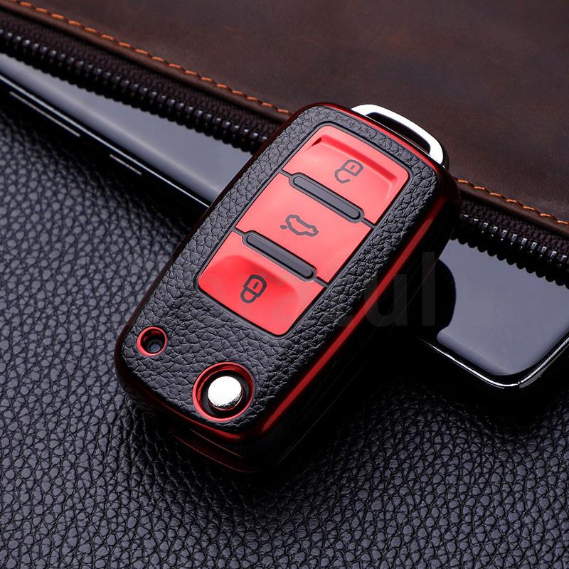 2/3 Buttons TPU Leather Car Key Case Cover Shell Fob Bag for VW Volkswagen Polo Tiguan Passat Golf Jetta Lavida Skoda Octavia
