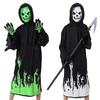 Halloween Grim Reaper Costume for Kids Glow-in-the-Dark Cosplay Outfit with Scythe for Halloween Parties Dress-Up