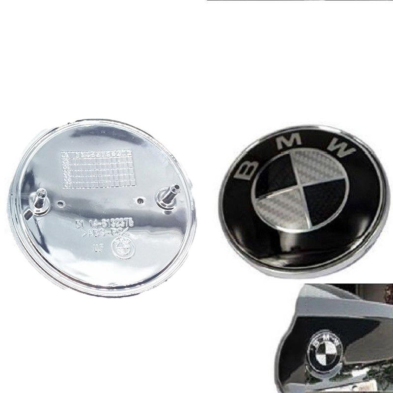 Logo Bmw For Real Carbon Fiber Black Silver 74mm Hood Trunk Badge Emblem