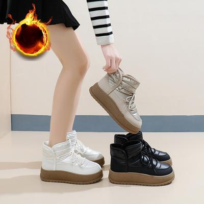 Женские повседневные зимние ботинки на толстой платформе для снега, нескользящие полусапожки из искусственной кожи, удобные теплые ботинки на искусственном меху для женщин