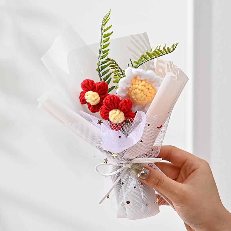 Вязаный букет Мини-пуховые цветы Реквизит для фотосъемки Несколько цветов Домашняя вечеринка Имитация Цветочное украшение Подарочные аксессуары