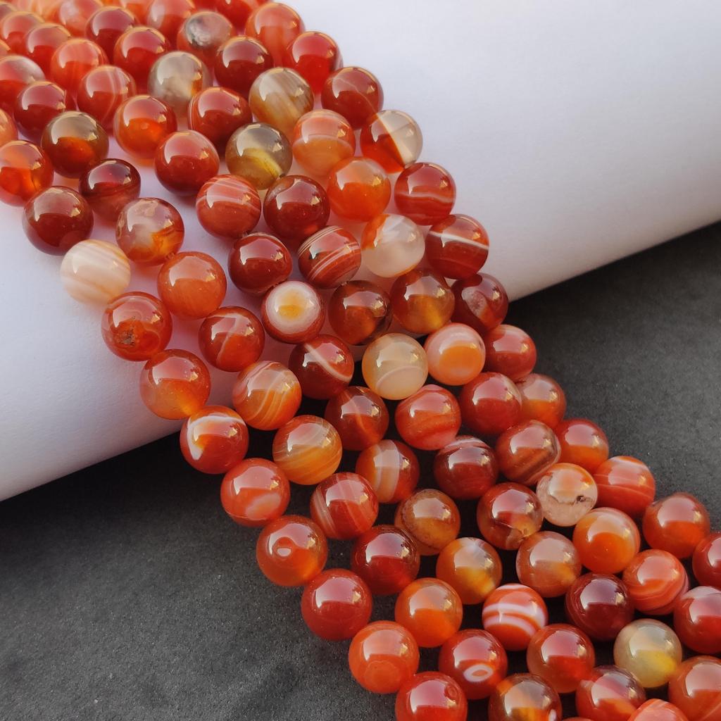 Агат с красной полосой, бусины в полоску, круглые свободные бусины из цветных драгоценных камней, размер 6 мм, 8 мм, 10 мм. Прядь 14–15 дюймов.