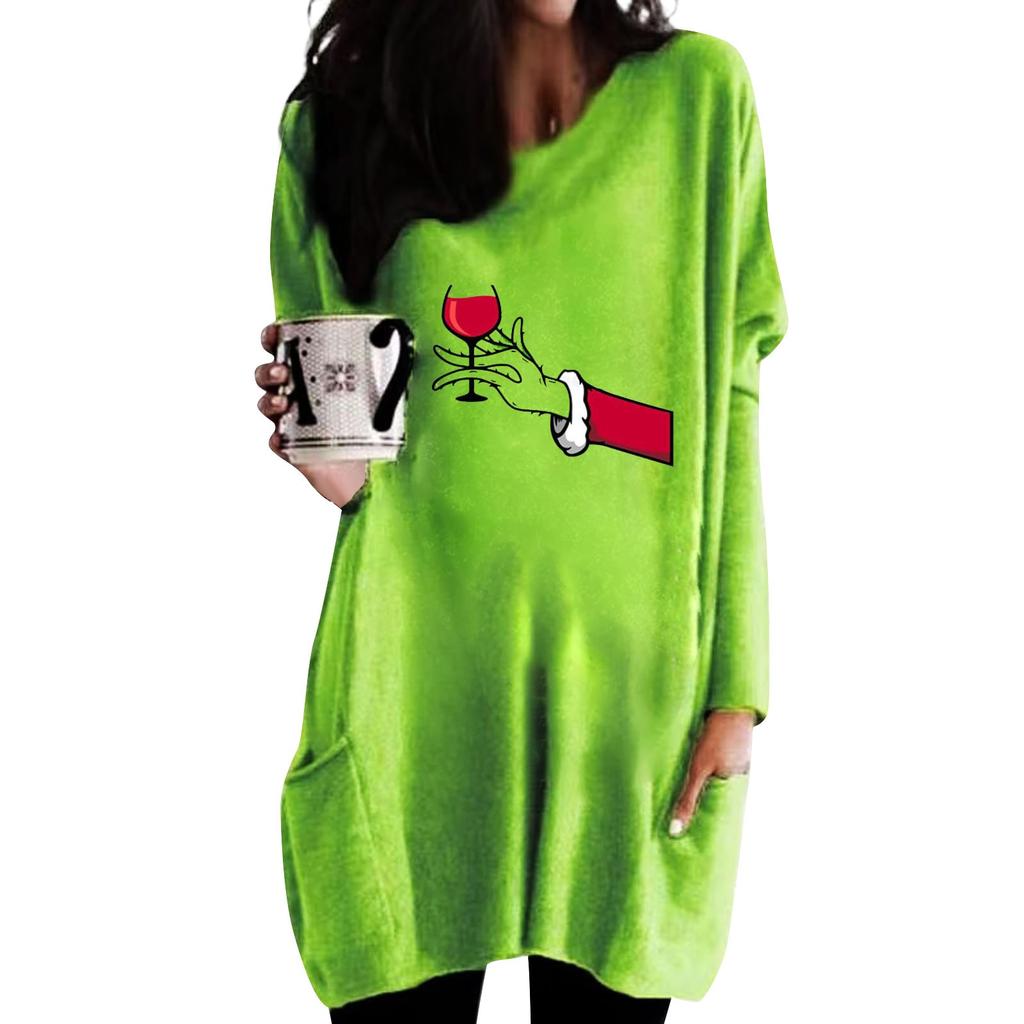 Женская футболка и весенне-осенние топы с круглым вырезом, длинными рукавами и карманным принтом стандартного кроя