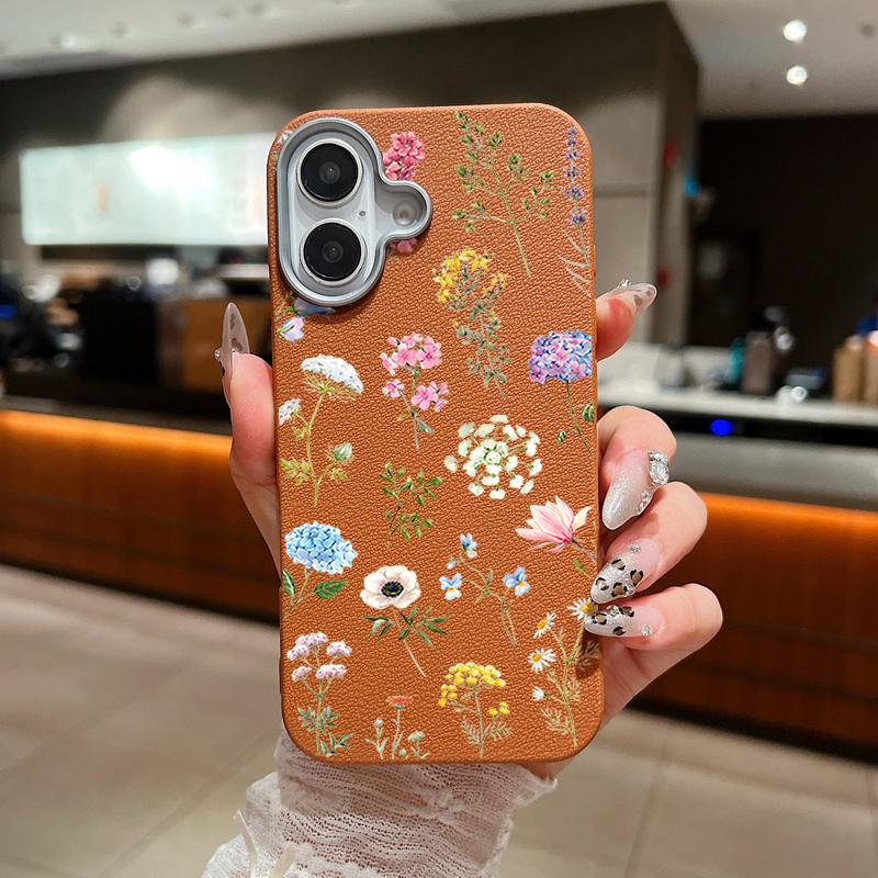 Ударопрочный мягкий чехол из ТПУ с цветочным принтом для iPhone 16 Pro 15 14 Plus 13 12 Pro Max 11 с текстурой кожи, однотонный тонкий чехол