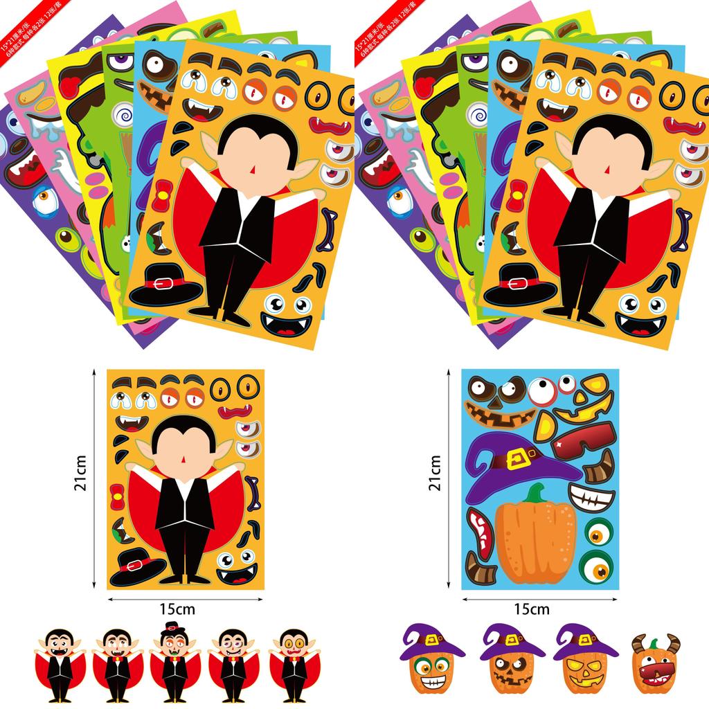 Красочные Xh061 Хэллоуин Сделай сам Наклейки-пазлы с тыквами для детского творчества