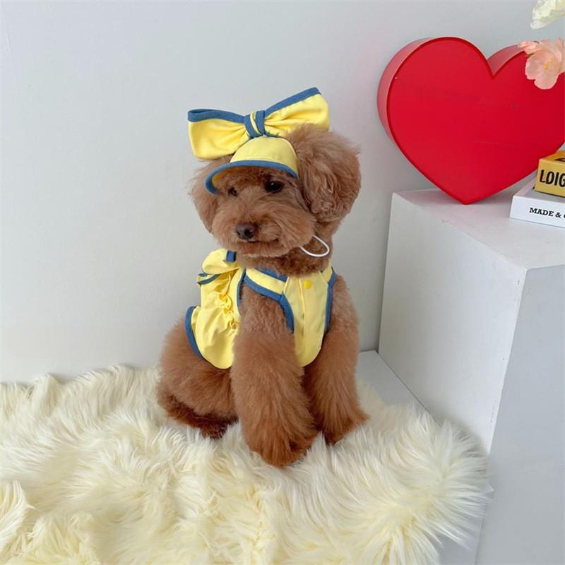 Pet Dress Small Dogs With Hat Cotton Blend Sleeveless Outfit Pomeranian Teddy Female Dog