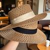 Elegant Vintage Sun Hat Women Straw Hat, with Satin Ribbon Decor, Wide Brim Foldable Travel Beach Breathable Flat Top for Summer Vacation Cap