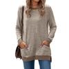 Women's Round Neck Color Matching Pocket Long Sleeve Pullover Top Loose Casual T-shirt