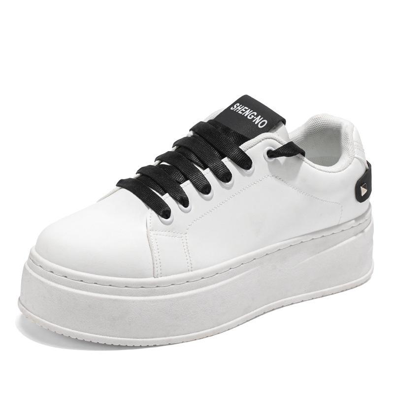 Мужские летние дышащие белые кроссовки с увеличением роста - Модные повседневные кеды на толстой подошве для скейтборда